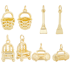 Real 18K Gold Plated 8Pcs 4 Styles Brass Pendants, Real 18K Gold Plated, 11~19.5x5.5~15x2~12mm, Hole: 3~3.5mm, 2pcs/style