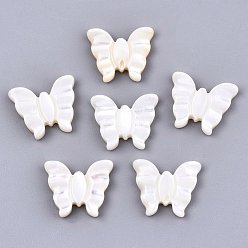 Creamy White Natural White Shell Mother of Pearl Shell Beads, Butterfly, Creamy White, 10x11.5x2mm, Hole: 0.8mm