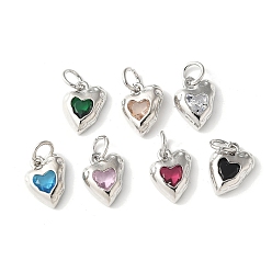 Платина Латунные микро проложить кубического циркония подвески, сердце прелести, стойки покрытие, прочное покрытие, без кадмия и без свинца, с целью перехода в кольце, платина, 12.5x10.5x3.5 мм, отверстие : 4.5 мм