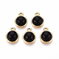 Black Onyx Полукруглые подвески из натурального черного оникса, 201 фурнитура из нержавеющей стали, реальный 18 k позолоченный, ионное покрытие (ip), окрашенная и подогревом, 13.5x10x5.5~6 мм, отверстие : 1.5~1.6 мм