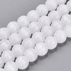 Clair Colliers de perles en verre imitation œil de chat, ronde, clair, 6~6.5mm, Trou: 0.9~1mm, Environ 67~70 pcs/chapelet, 14.57~15.16 pouce (37~38.5 cm)