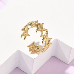 Морская звезда Регулируемые 304 манжеты из нержавеющей стали с открытыми кольцами для женщин, золотые, морская звезда, регулируемый, 8.8 мм