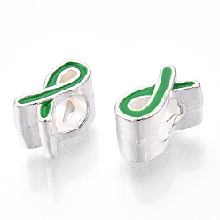 Verde Lima Cinta de la conciencia del esmalte de la aleación granos europeos agujero grande, el color plateado de plata, verde lima, 11x6x8 mm, agujero: 5 mm