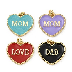 (52) Непрозрачная лаванда Латунь эмаль подвески, с целью перехода в кольце, реальный 18 k позолоченный, долговечный, без кадмия и без свинца, стойки покрытие, сердце со словом очарование, разноцветные, 18.5x20x2.5 мм, отверстие : 2.5 мм
