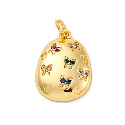 Золотой Латунные микро проложить кубического циркония подвески, долговечный, без свинца и без кадмия, овальные с бабочкой, золотые, 19.5x14.5x3.5 мм, отверстие : 3 мм