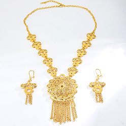 Настоящее золото 18K Элегантный модный цветочный латунный кулон ожерелье и серьги комплект для женщин, реальный 18 k позолоченный