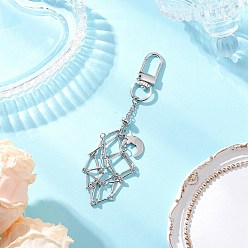 Платиновый & Цвет Нержавейки Латунный мешочек макраме пустой держатель для камня кулон украшение, с 304 подвесками в виде звезд и луны из нержавеющей стали и поворотными застежками из сплава, платины и нержавеющая сталь цвет, 120 мм