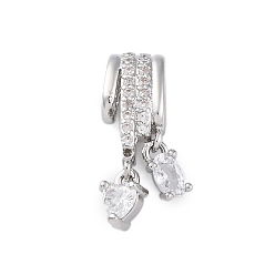 Платина Латунные поручни из кубического циркония с микропаве, без кадмия, без никеля и без свинца, платина, 20x8x6 мм, отверстие : 6.5x3.5 мм