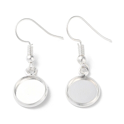 Серебро Железные крючки для сережек с покрытием стойки, ушная проволока с круглым лотком, плоские круглые серьги, серебряные, 33.5 мм, лоток : 10 мм, 22 датчик, штифты : 0.6 мм