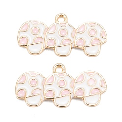 Pink Подвески из сплава с эмалью на тему осени, золотой свет, гриб, розовые, 12.5x25x2 мм, отверстие : 1.6 мм