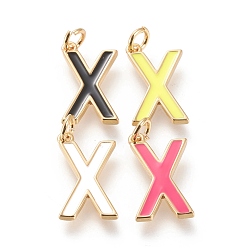 Letter X Латунь эмаль подвески, с целью перехода в кольце, долговечный, реальный 18 k позолоченный, letter.x, разноцветные, letter.x, х: 17.5x10x1.8 мм, прыжковые кольца: внутренний диаметр: 3 мм