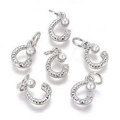 Letter C Латунь прелести, с фианитами и оболочки жемчужиной шарик, буквы, платина, прозрачные, letter.c, 9.5~11x3.5~10.8x3~3.5 мм, отверстие : 3.5 мм