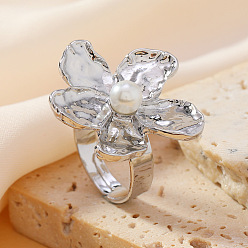 Лист Старинные металлические перстни с жемчугом регулируемые для женщин, серебряные, лист