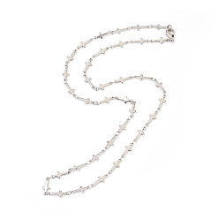 Stainless Steel Color Non-Tarnish Stainless Steel Link Necklaces, with Lobster Claw Clasps, Cross, Stainless Steel Color, 22.05 inch(56cm)