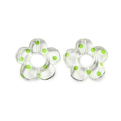 Лайм Прозрачные акриловые шарики печатных, цветок, желто-зеленые, 19x20x4 мм, отверстие : 1.6 мм