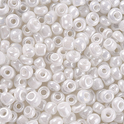 White Glass Seed Beads, Opaque Colors Lustered, Round, White, 3mm, Hole: 1mm, about 10000pcs/pound