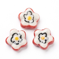 Red Handmade Porcelain Flower Beads Strands, Red, 16.5x16.5x7mm, Hole: 2mm, about 20pcs/strand, 12.60 inch(32cm)