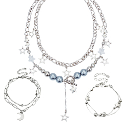 Платина Ожерелья и многорядные браслеты из сплава «звезда-луна», с латунной и смоляной фурнитурой, платина, 20.04 дюйм (50.9 см), 1 комплект