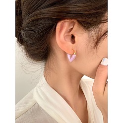 Средняя Орхидея Серьги-кольца из сплава с эмалью в форме сердца, золотые, средне орхидеи, 23 мм