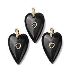 Obsidian Natural Obsidian Pendants, Heart, Golden, 30x20x9~9.5mm, Hole: 6x6.5mm