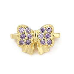 Настоящее золото 18K Латунные микро проложить кубического циркония слайд прелести, бантом, без кадмия и без свинца, долговечный, стойки покрытие, реальный 18 k позолоченный, 7x11.5x4.5 мм, отверстие : 1.2 мм