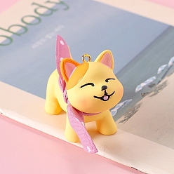 Желтый Подвески из смолы, с золотым штифтом для глаз, собака с шарфом, желтые, 42x54 мм