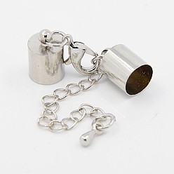 Platinum Iron Chain Extender, with Lobster Claw Clasps and Brass Cord Ends, Platinum, 33mm, Cord End: 9x5mm, hole: 4mm