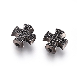 Черный Цвет Металла Латунные микро проложить кубического циркония слайд прелести, долговечный, крестик, для религии, чёрные, металлический черный , 11.5x11.5x6 мм, отверстие : 2 мм