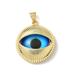 Настоящее золото 18K Подвески латуни cmолы, плоские круглые с глаз, долговечный, стойки покрытие, без кадмия и без свинца, реальный 18 k позолоченный, 23.5x21x6 мм, отверстие : 4.5x3.5 мм