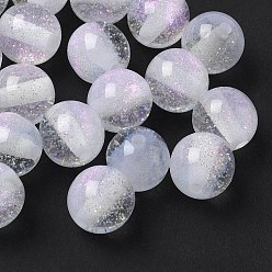 Прозрачный Двухцветные бусины из смолы, круглые, с блеском порошок, прозрачные, 9.5 мм, отверстие : 2 мм