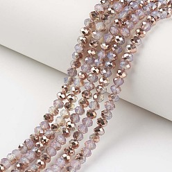 чертополох Стеклянные бусины с гальваническим покрытием , имитация нефрита, с половиным покрытием медним, граненые, рондель, чертополох, 10x8 мм, отверстие : 1 мм, около 63~65 шт / нитка, 19.2~20 дюйм (48~50 см)