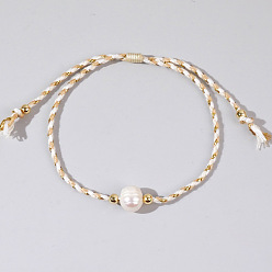 Папайя Оранжевый Плетеные браслеты из бусин натурального пресноводного жемчуга, плетеные браслеты из хлопкового шнура для женщин, papayawhip, внутренний диаметр: 11 дюйм (28 см)