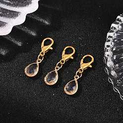 Золотой Стекло с латунными гранеными подвесными украшениями в виде слезы, Сплав с застежками когтя омара, золотые, 25 мм