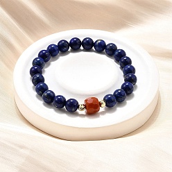 Смешанные камни Круглые бусины из натурального лазурита и бусины из южного красного агата, эластичные браслеты, составные браслеты для женщин, с 925 распорными бусинами из стерлингового серебра, случайный с бумажной и пластиковой коробкой, внутренний диаметр: 2-1/4 дюйм (5.6 см)