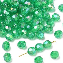 Зеленый Экологичные прозрачные акриловые бусины, граненые, круглые, AB цвет, зелёные, 8 мм, Отверстие : 1.5 мм , около 2000 шт / 500 г