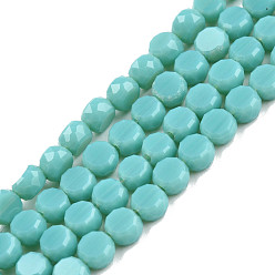 Средний Бирюзовый Непрозрачные сплошные цветные стеклянные бусины, граненые, плоско-круглые, средне бирюзовый, 4x2.5 мм, отверстие : 0.8 мм, около 148~149 шт / нитка, 21.85 дюйм ~ 22.64 дюйм (55.5~57.5 см)
