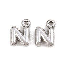 Letter N 304 Edelstahl Anhänger, Brief Reize, Buchstabe n, 9.5~10x2.5~9x2.5 mm, Bohrung: 1.2 mm