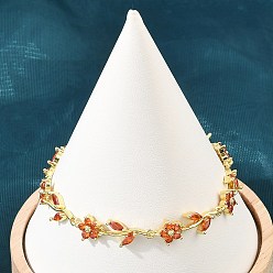 Orange Bracelets en laiton pavé de zirconiums cubiques à maillons en forme de fleur pour femmes, crémaillère plaquage, plaqué longue durée, sans cadmium et sans plomb, réel 18 k plaqué or, orange, 7.44 pouce (18.9 cm)