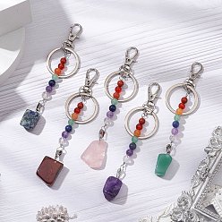 Смешанные камни Брелок с самородками драгоценных камней, с железными разрезными брелоками, сплав поворотный Lobster Claw застежками, 93 мм