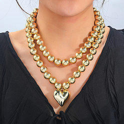 Золотой 2шт 2 стили сплав сердце кулон ожерелья комплект, круглые ccb пластиковые бусины ожерелья для женщин, золотые, 15.08~17.91 дюйм (38.3~45.5 см), 1 шт / стиль