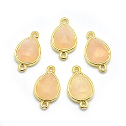 Розовый Кварц Соединители звеньев естественного розового кварца, с фурнитурой латунной золотого тона, слеза, граненые, 17.5x9.5x5 мм, отверстие : 1.2 мм