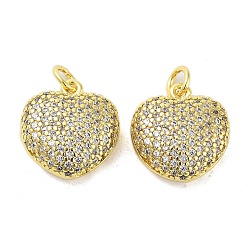Real 18K Gold Plated Brass Micro Pave Clear Cubic Zirconia Pendants, Heart, Real 18K Gold Plated, 15x14x7mm, Hole: 3.4mm