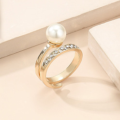 Light Gold Элегантные кольца-манжеты из сплава со стразами, с имитацией жемчуга, золотой свет