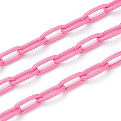 Pale Violet Red Eco-friendly Spray Painted Handmade Brass Paperclip Chains, Soldered, with Spool, Pale Violet Red, 17x8x2mm, 32.8 feet(10m)/roll