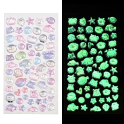 Mixed Shapes Эпоксидная смола 3 объемные наклейки, мультфильм наклейки, красочный, светится в темноте, разнообразные, 7~22x7~22x4~5.5 мм