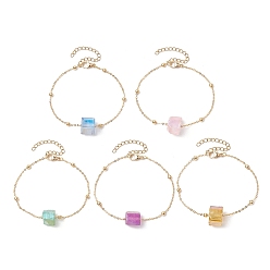 Золотой Гальванические браслеты из натуральных кварцевых бусин, 304 женские украшения из нержавеющей стали, золотые, 7-1/8~7-1/4 дюйм (18~18.4 см)