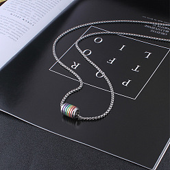 Color de Acero Inoxidable 304 Collares con colgante de columna de acero inoxidable con bandera del orgullo/bandera arcoíris para hombre, color acero inoxidable, 23.62 pulgada (60 cm)