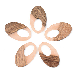 Light Salmon Opaque Resin & Walnut Wood Pendants, Oval, Light Salmon, 35.5x21.5x3mm, Hole: 16x10mm