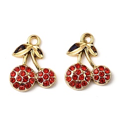 Золотой Подвески со стразами из сплава с УФ-покрытием, вишня, золотые, 17x14x3.5 мм, отверстие : 2 мм