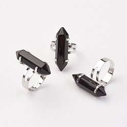 Black Bullet Glass Finger Rings, with Iron Ring Findings, Platinum, Black, Size 8, Inner Diameter: 18mm